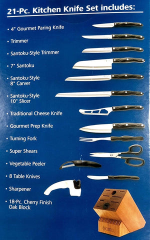 Cutco 21 Piece Kitchen Knife Set with Cherry Finish Oak Block, 8 Table Knives-Set
